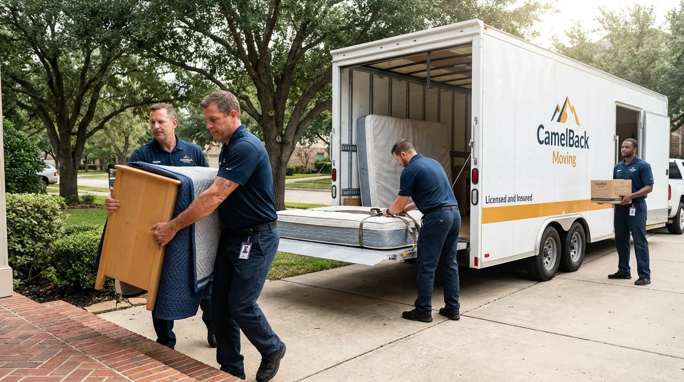 Crew loading residential truck for cross-state move from Slayton, MN