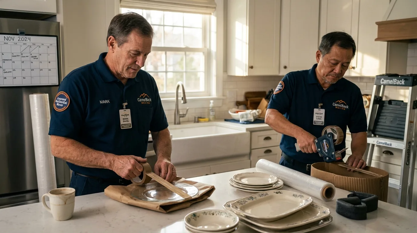Professional crew packing kitchen dishware in Slayton, MN